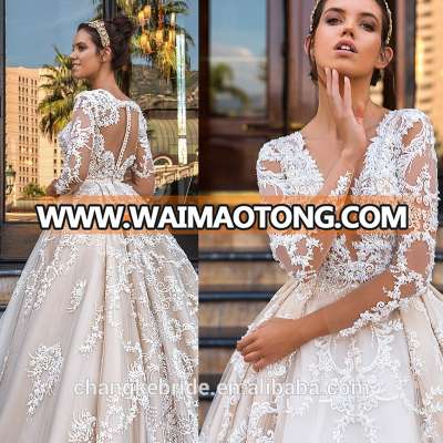 2017 Muslim Bridal Gown Lace Applique Ball Gown Sexy Wedding Dress Bridal Gown